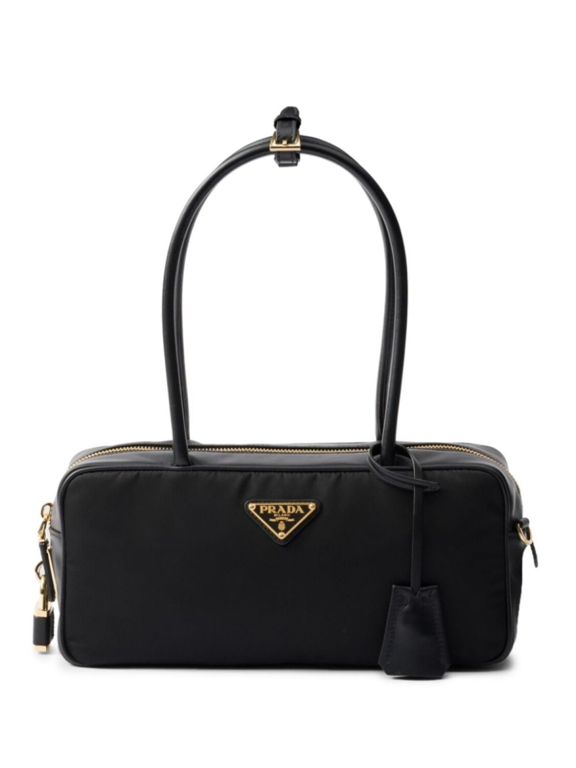

Маленькая сумка-тоут Prada из нейлона и кожи, черный