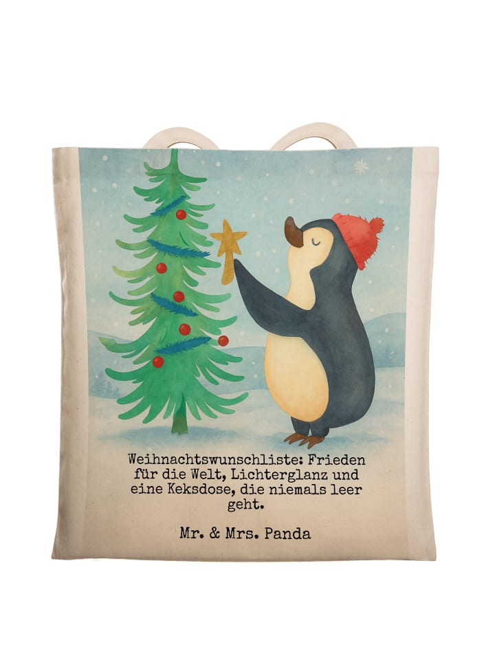

Mr. & Mrs. Panda Сумка-шоппер с изображением пингвина и рождественской елки, белая.