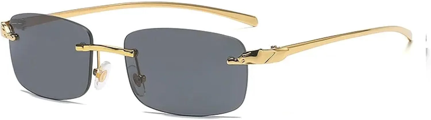 

Модные винтажные солнцезащитные очки без оправы для женщин и мужчин, роскошные, популярные, для путешествий и вождения, металлические, маленькие TKKTLLT, Gold Black