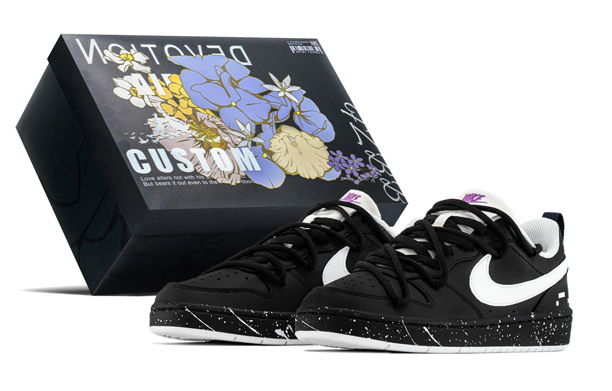 

Nike Кроссовки для скейтбординга Court Borough Snowy Night Panda Slip Resistant Shock Absorbers низкие детские Black White