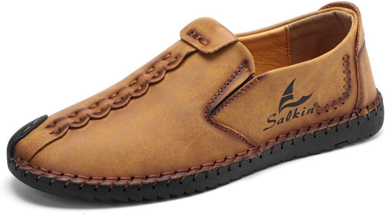 

Мужские лоферы на пятке из натуральной кожи с ручной строчкой и вышивкой, удобные, противоскользящие, легкие, для работы, повседневной носки и вождения Crepuscute, коричневый