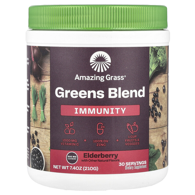 

Amazing Grass, Greens Blend, Immunity, бузина, 210 г (7,4 унции)