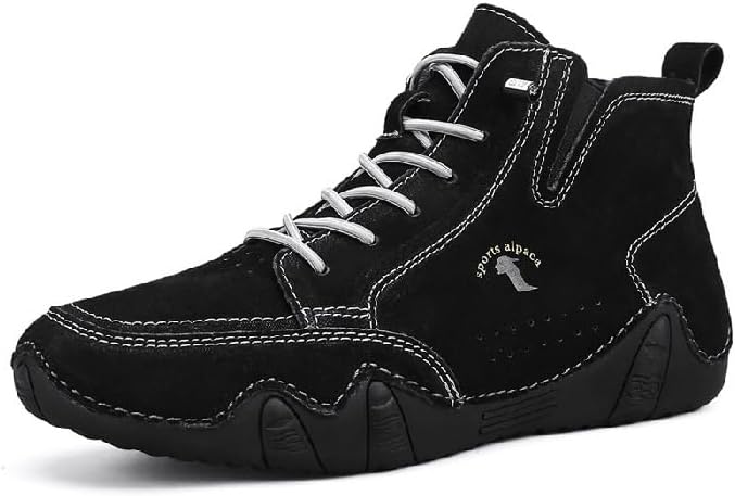 

Мужские кожаные повседневные ботинки Легкие высокие ботинки для улицы Комфортные прогулочные ботинки Противоскользящие дышащие ботинки для вождения Asifn, черный