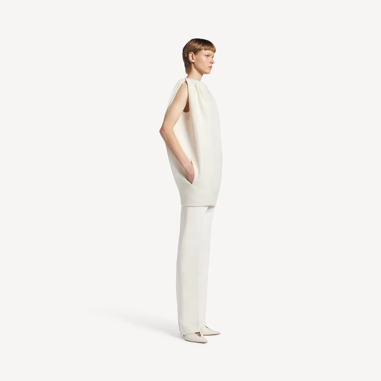 Женское короткое мешковатое платье цвета айвори BALENCIAGA, белый — фото 3