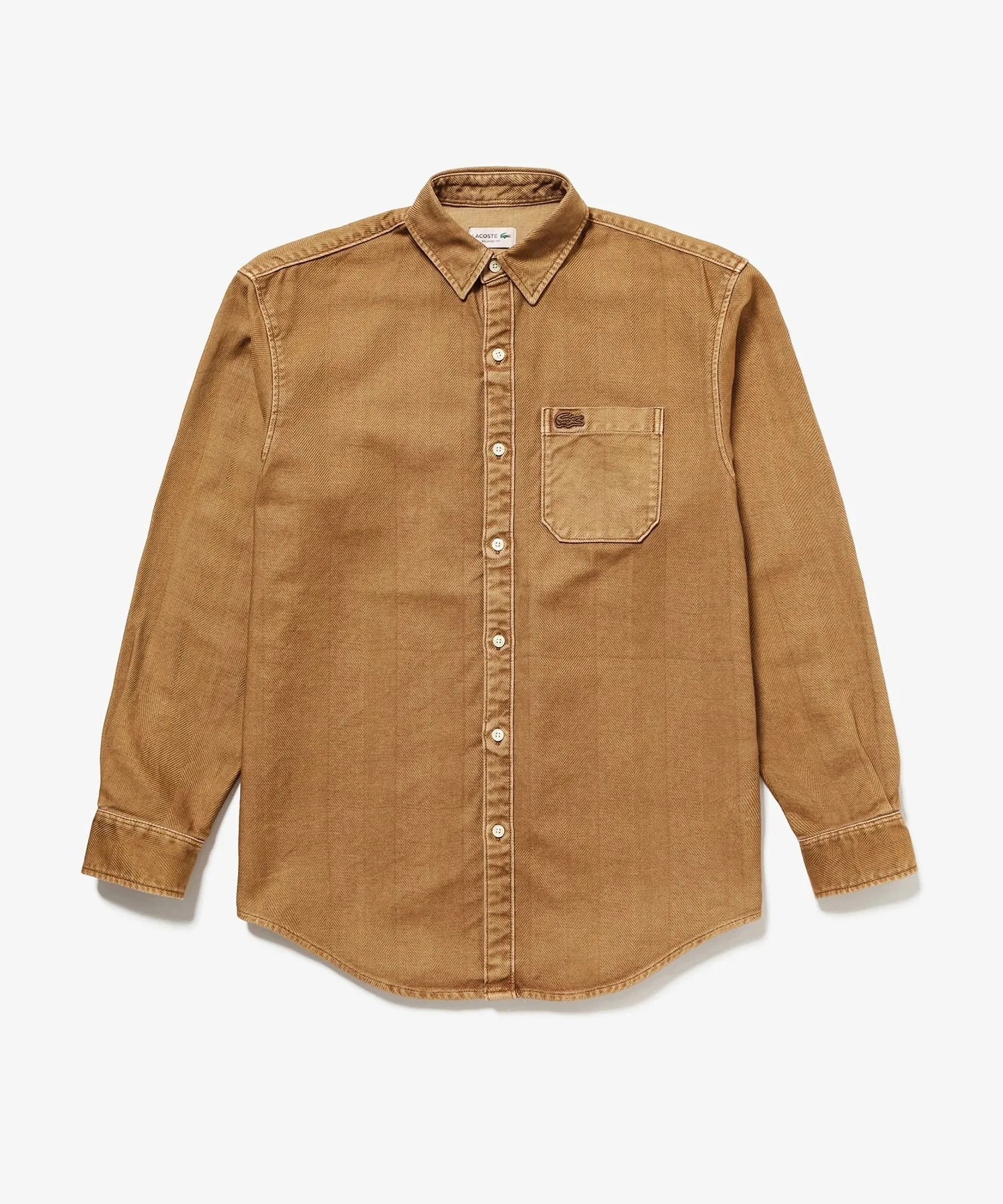 Рубашка из выстиранной фланели в елочку LACOSTE, Camel — фото 4