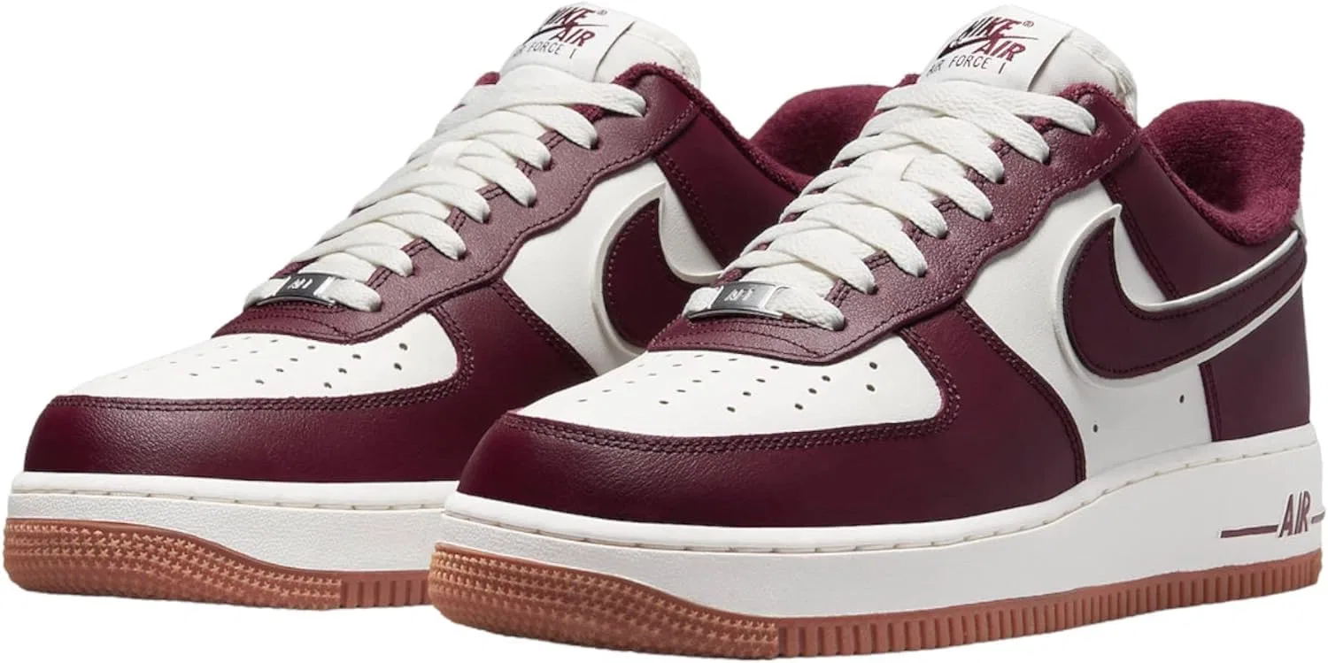 Кроссовки мужские Nike Air Force 1 07, цвет White/Maroon — фото 3