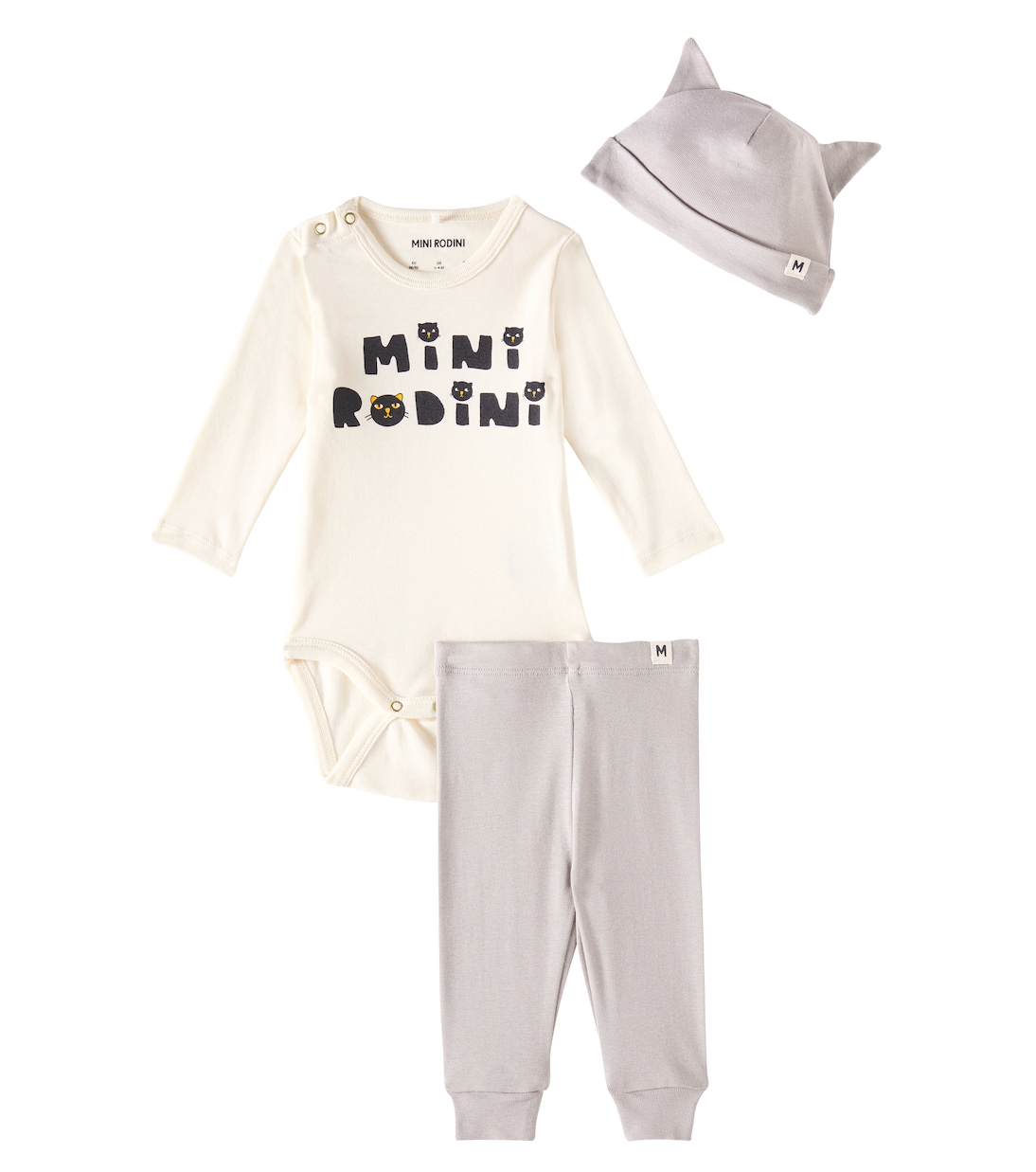 

Комплект из боди, шапочки и спортивных штанов Baby Mini Rodini Cats Mini Rodini, белый