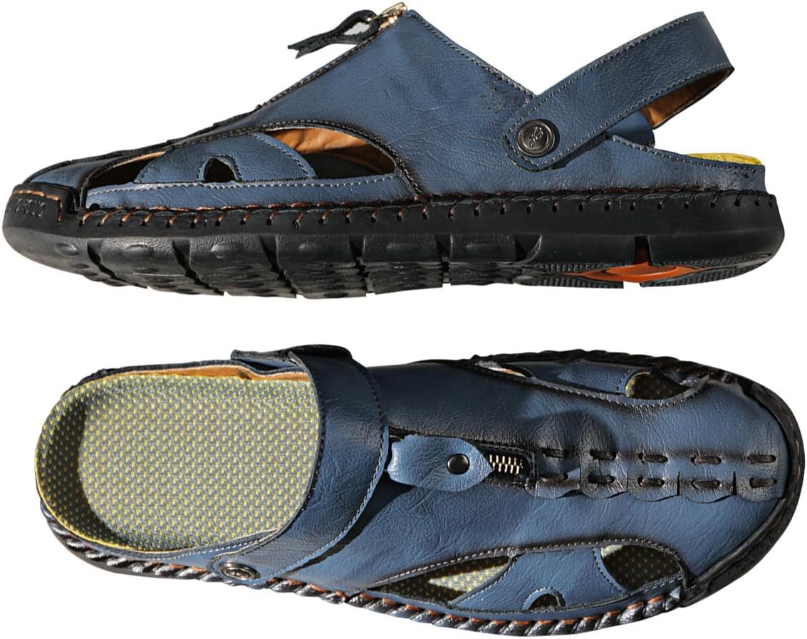 

Мужские повседневные кожаные сандалии ручной работы, регулируемые, в стиле рыбака с застежкой-молнией, для летнего пляжного отдыха и прогулок Modme, синий