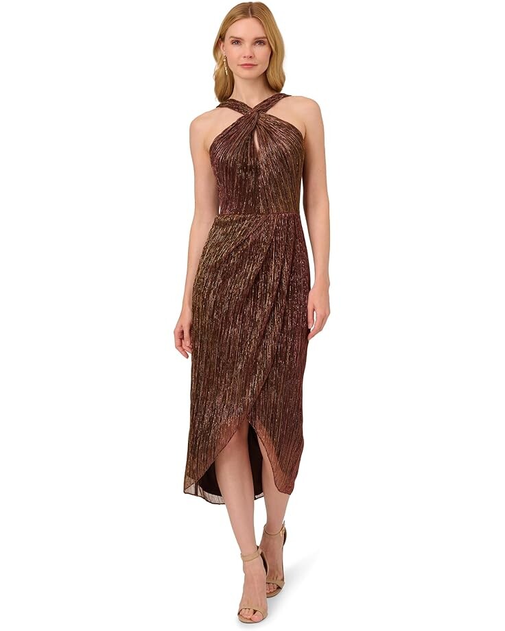 

Платье Adrianna Papell Halter Crinkle Metallic Dress, цвет Copper
