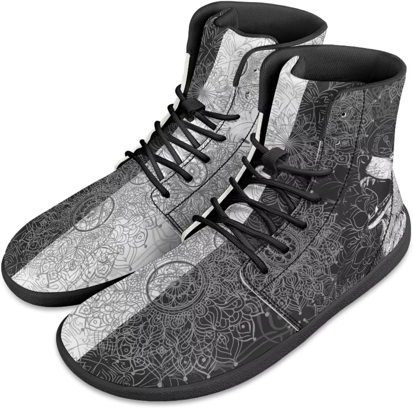 

Мужские кроссовки Barefoot Shoes с принтом Datura Animals: высокие, с широким носком, на шнуровке, с нескользящей подошвой, для тренировок и бега Xixirimido, Datura Wolf Print