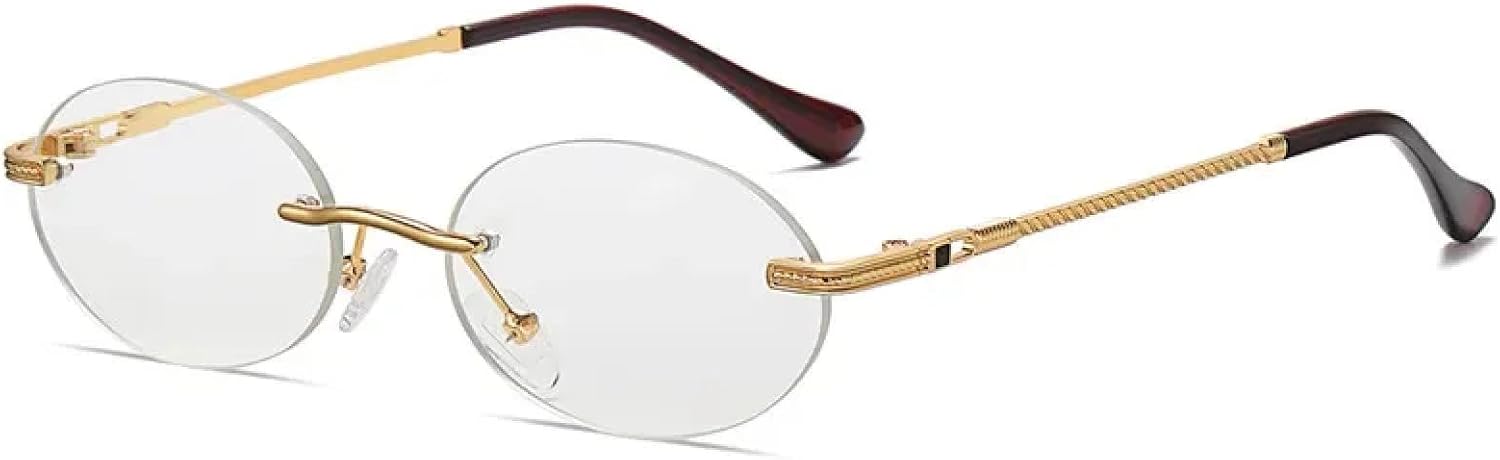 

Ретро овальные солнцезащитные очки без оправы для мужчин, синие зеркальные, золотистые металлические, мужские круглые очки без оправы для женщин, защита от УФ-излучения UV400 SZVVBKK, Gold Transparent