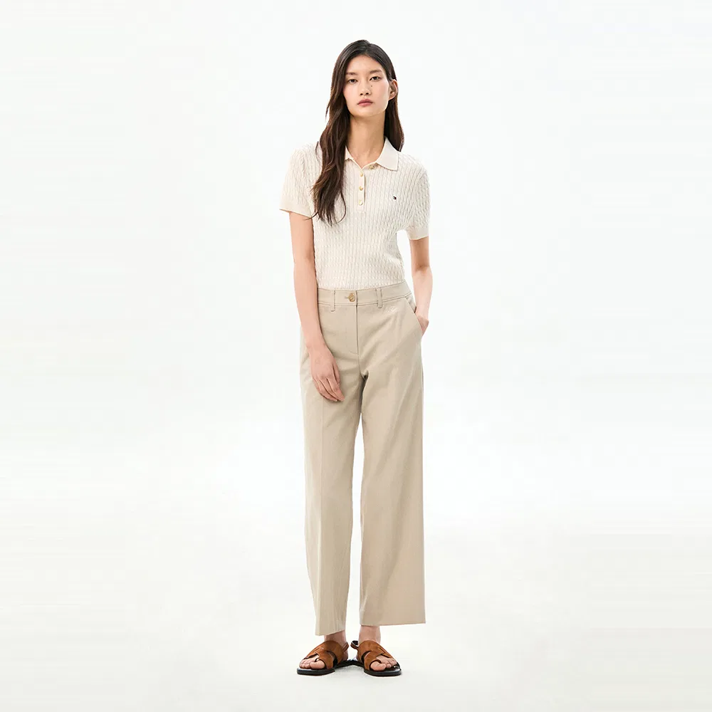 Женские полуширокие слаксы под лён бежевые от Tommy Hilfiger Women