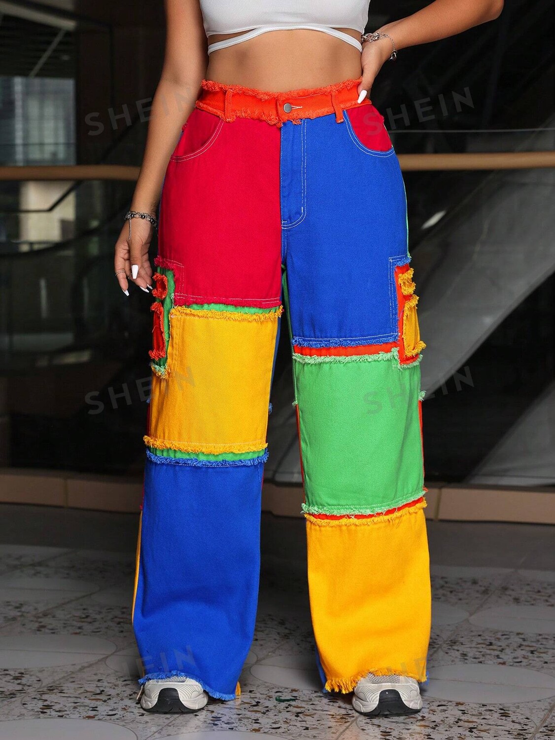 

EZwear Прямые джинсы больших размеров с цветными блоками Shein, мультиколор