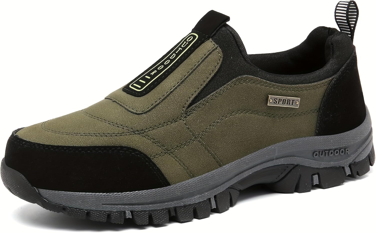 

Мужские лоферы с отделкой с полосками, удобные, с прочной противоскользящей подошвой, верх из ПУ, текстильная подкладка - подходит для всех сезонов, большой размер Clolinde, зеленый