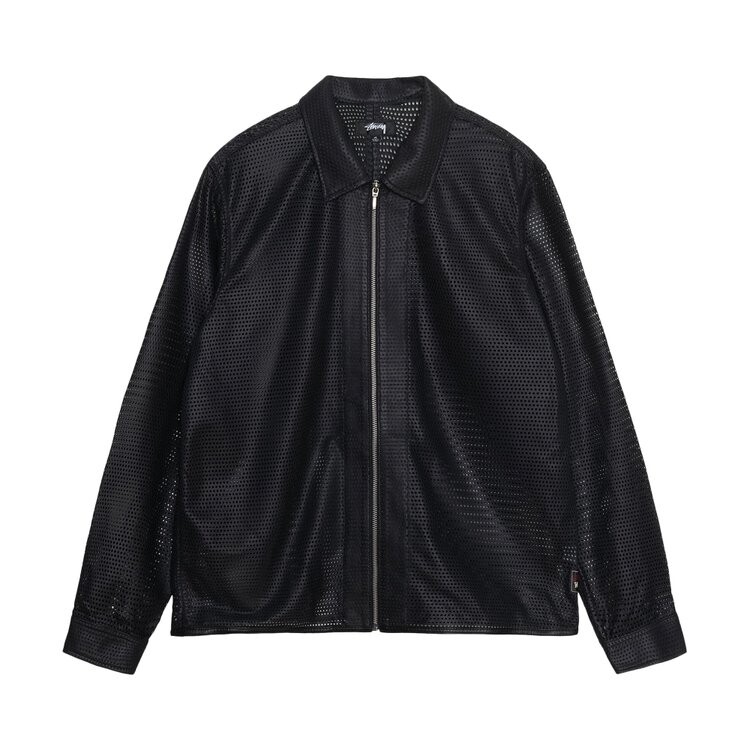 

Рубашка Stussy Perforated Leather Zip Shirt, черный
