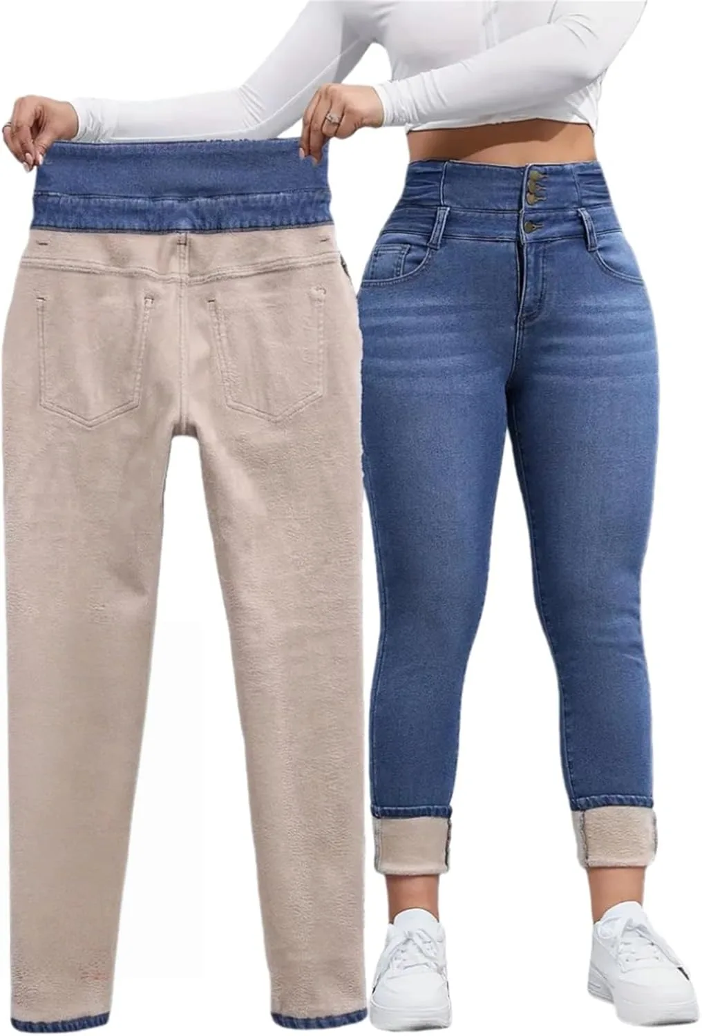 

Женские джинсы с флисовой подкладкой, термо slim fit, супер высокая посадка