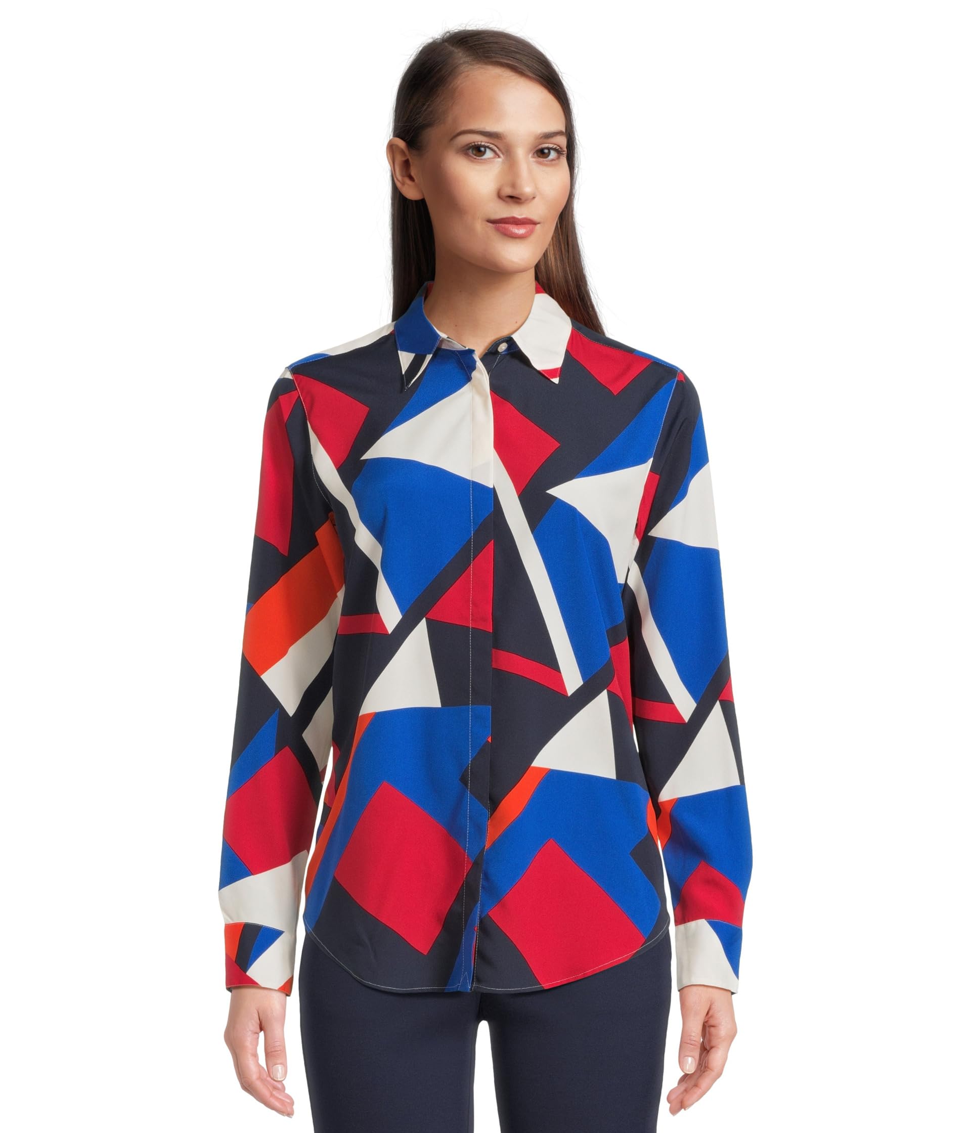 

Рубашка Lauren Ralph Lauren Classic Fit Print Crepe Shirt, синий мульти