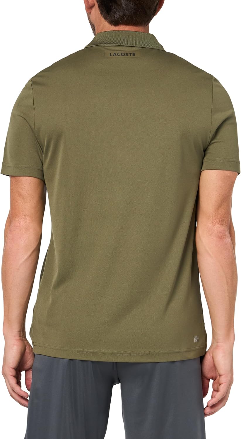 Lacoste мужская спортивная футболка-поло Ultra-Dry Printed Slim Fit Tennis, Olive — фото 2