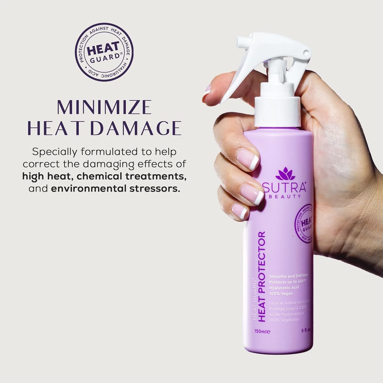 SUTRA Heat Guard Hair Serum + Heat Protector Set для вьющихся, сухих и поврежденных волос - термозащитная сыворотка увлажняет, защищает и восстанавливает от тепла с гиалуроновой кислотой и маслом жожоба - антифриз — фото 3