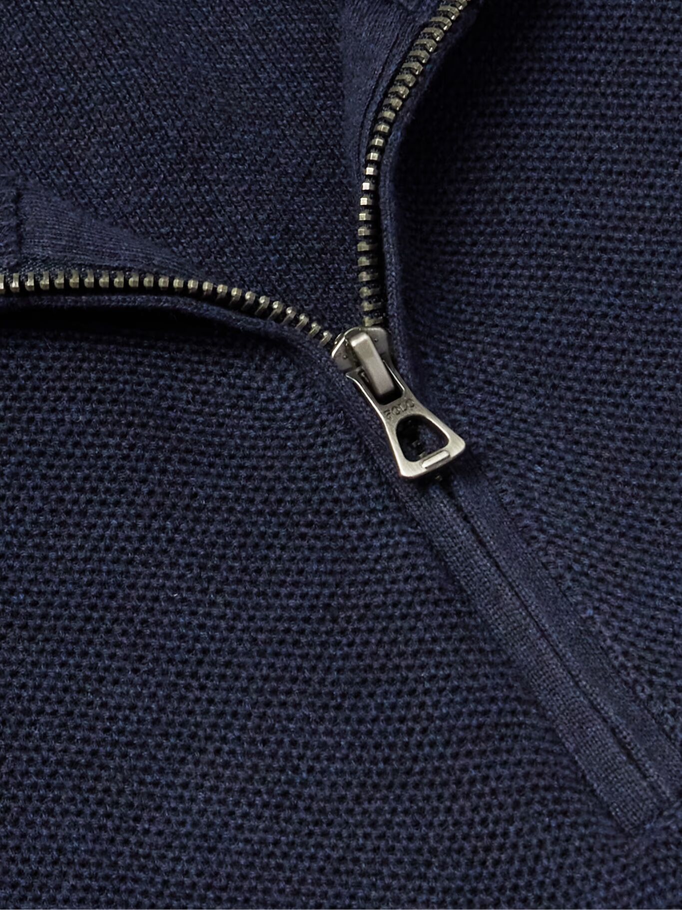 Хлопковый свитер с вышитым логотипом и сотовой вязкой на половину молнии POLO RALPH LAUREN, темно-синий — фото 2