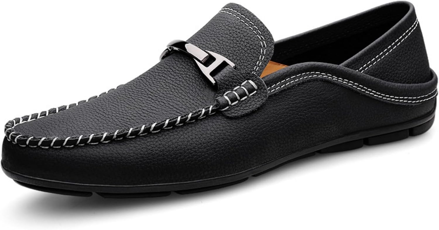 

Мужские кожаные мокасины с мягкой подошвой и застежкой-кнопкой, дышащие и удобные, плоские туфли для прямого ношения, повседневный стиль без шнурков, удобные и модные прогулочные туфли, подходящие для свиданий и работы Houdbdol, черный