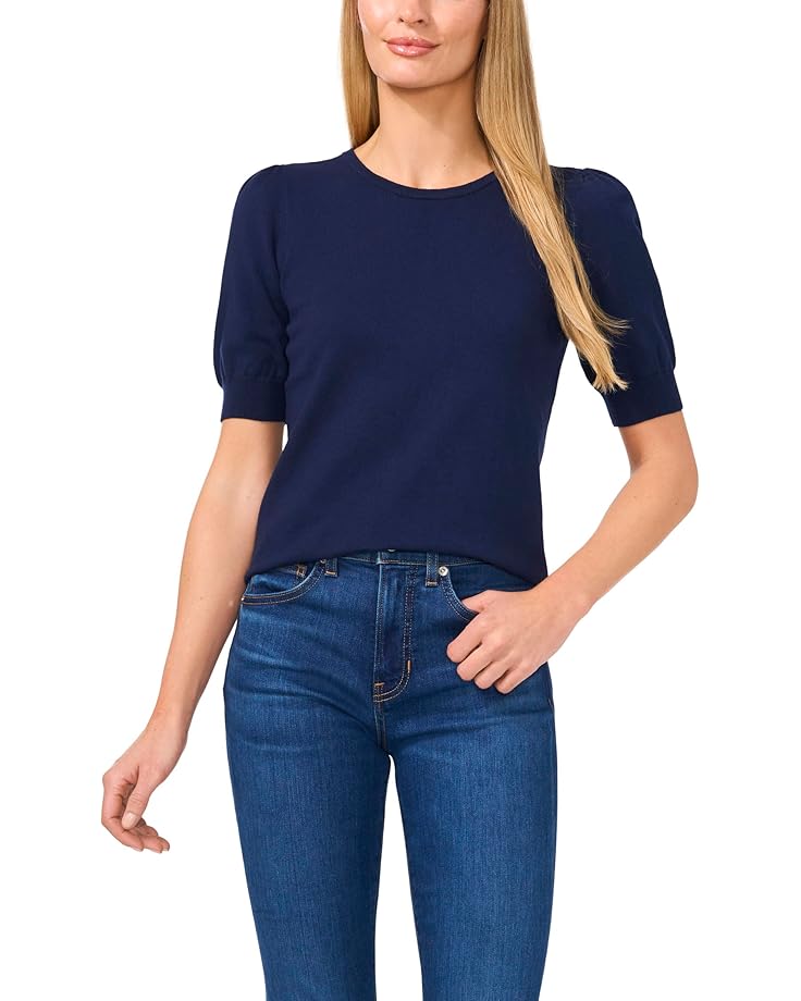 

Свитер CeCe Short Sleeve Crew Neck Pearl Button Back Sweater, цвет Classic Navy