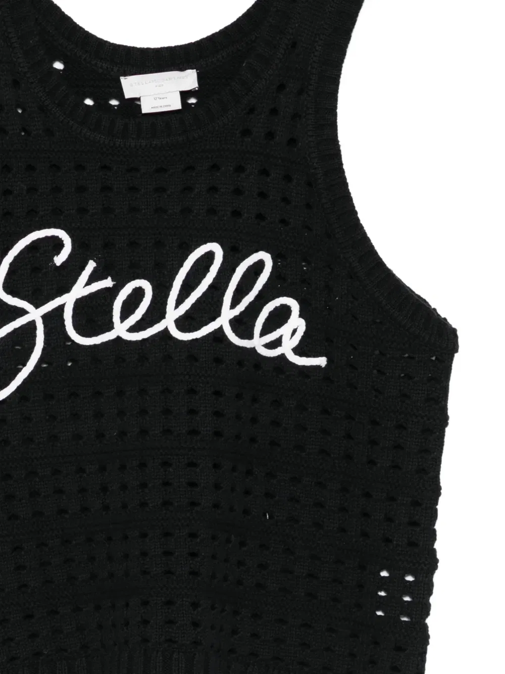 Хлопковый топ в технике кроше с вышивкой Stella McCartney Kids, черный — фото 3