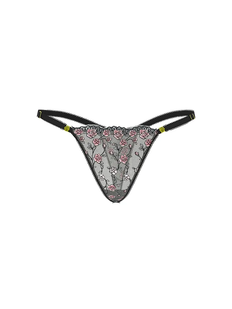 Трусики-Стринги с вышивкой в виде роз, регулируемые по размеру. Victoria'S Secret, Satin Rose Embroidery — фото 3