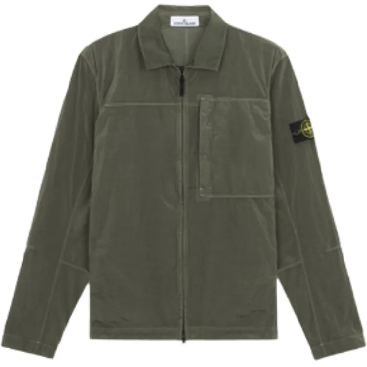 Куртка-рубашка на молнии с нашивкой Compass STONE ISLAND, Musk Green