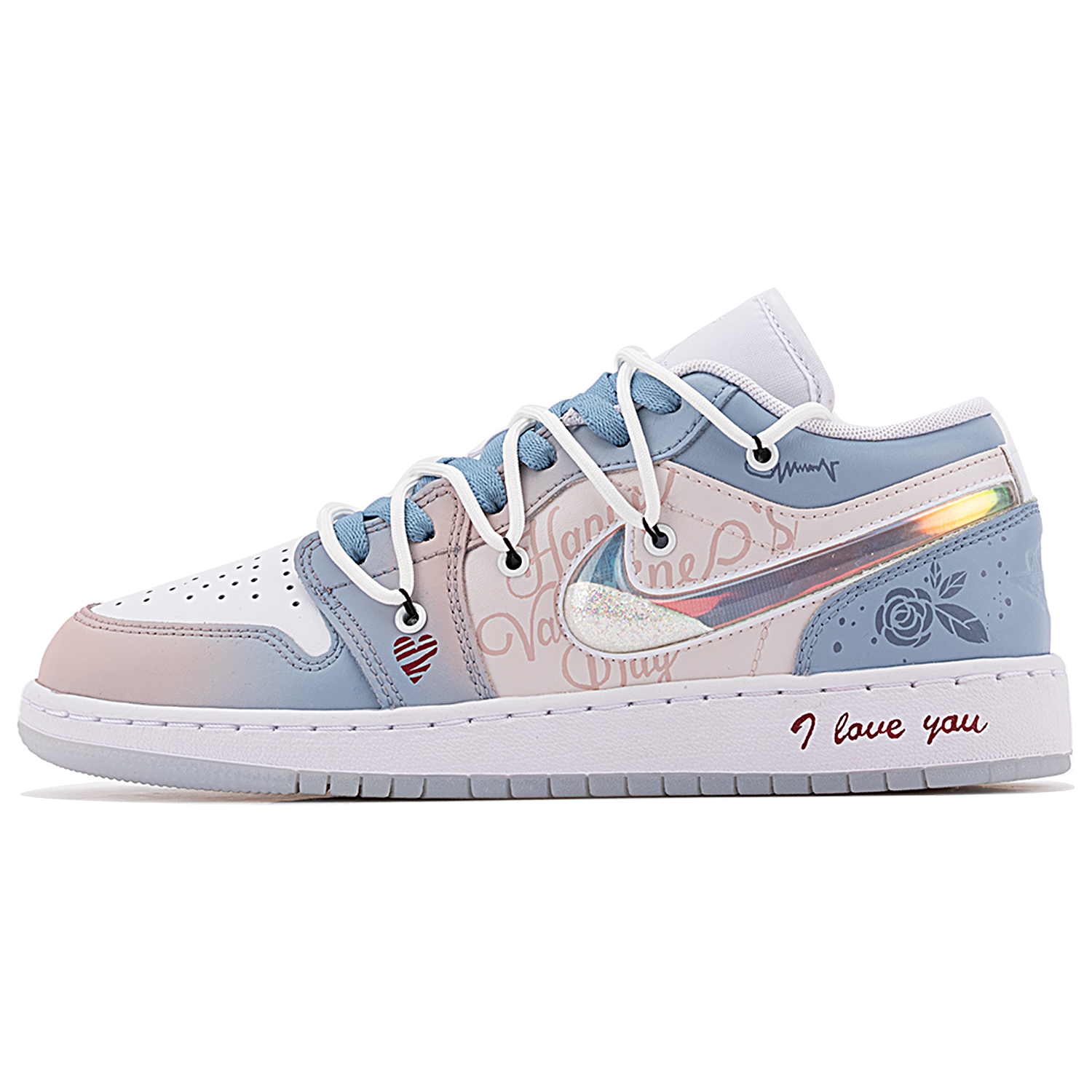 

Кроссовки Air Jordan 1 Skateboarding Shoes Women's Low-top Blue/white, синий/белый