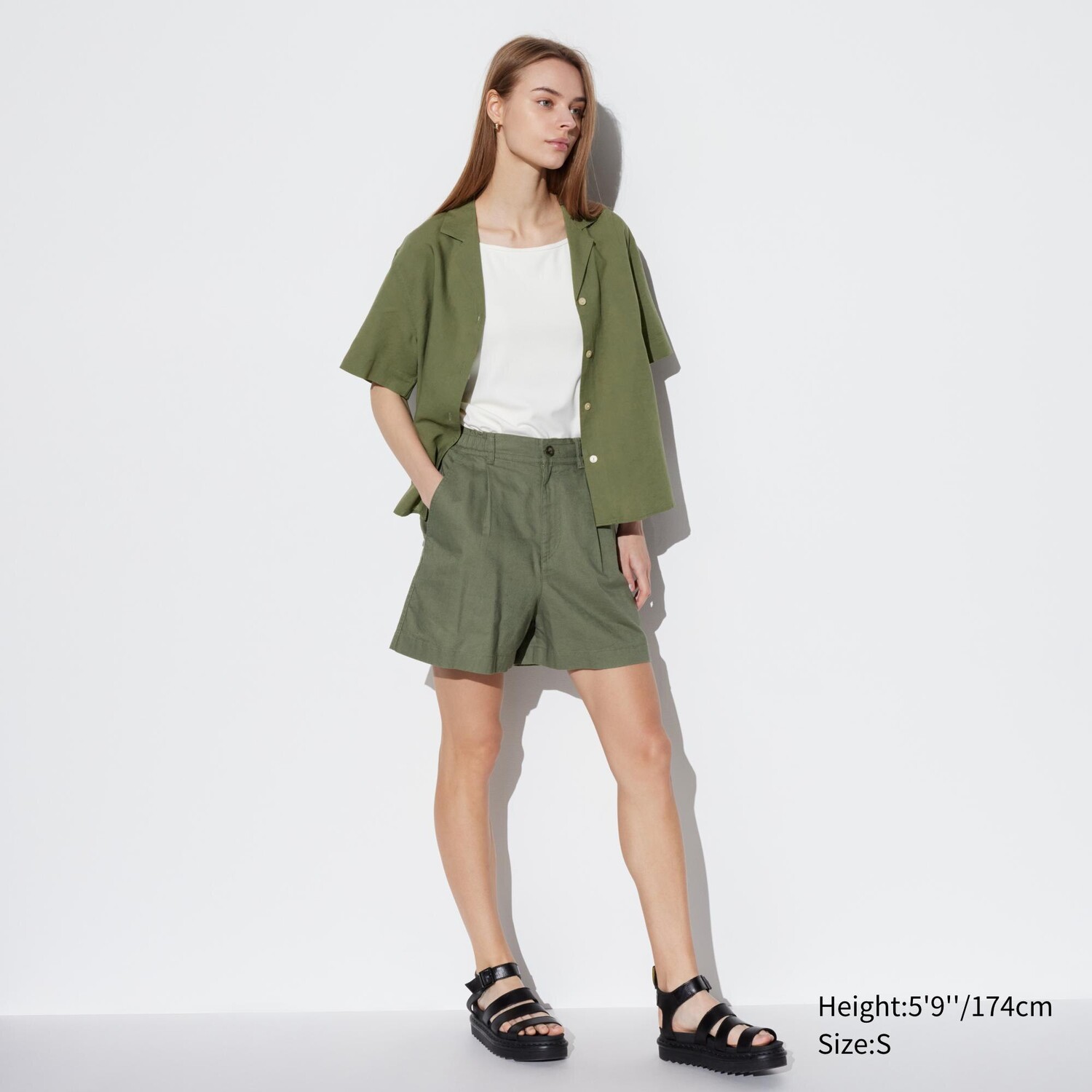 

Шорты Uniqlo из льна и хлопка, оливковый