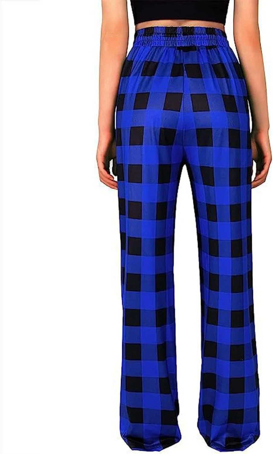 Женские пижамные брюки Buffalo Plaid, высокой талии, широкие, свободные, синие — фото 2
