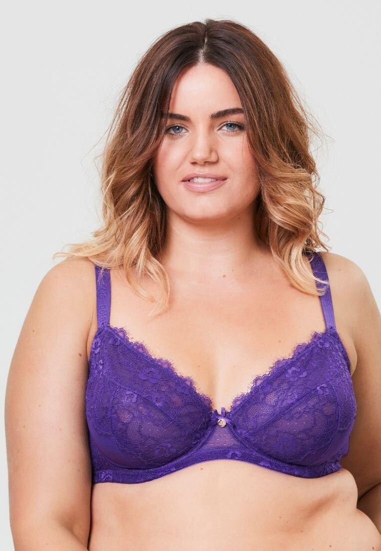 

Бюстгальтер без подкладок на косточках с кружевом и логотипом Oola Lingerie, фиолетовый