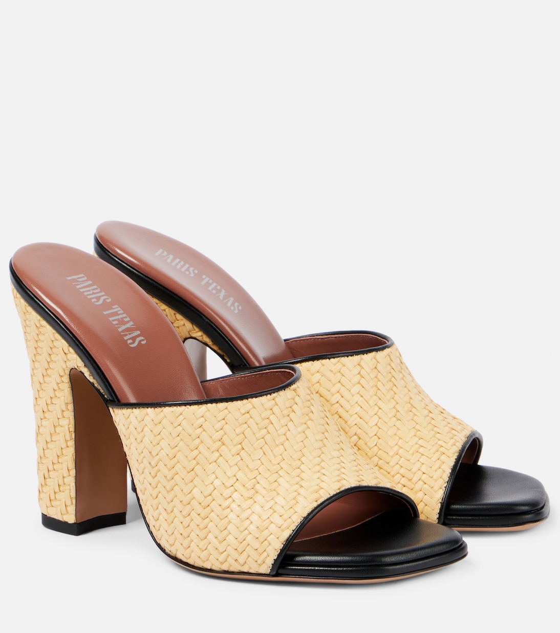 Мюли Ava 100 из рафии и кожи Paris Texas, Naturale Black