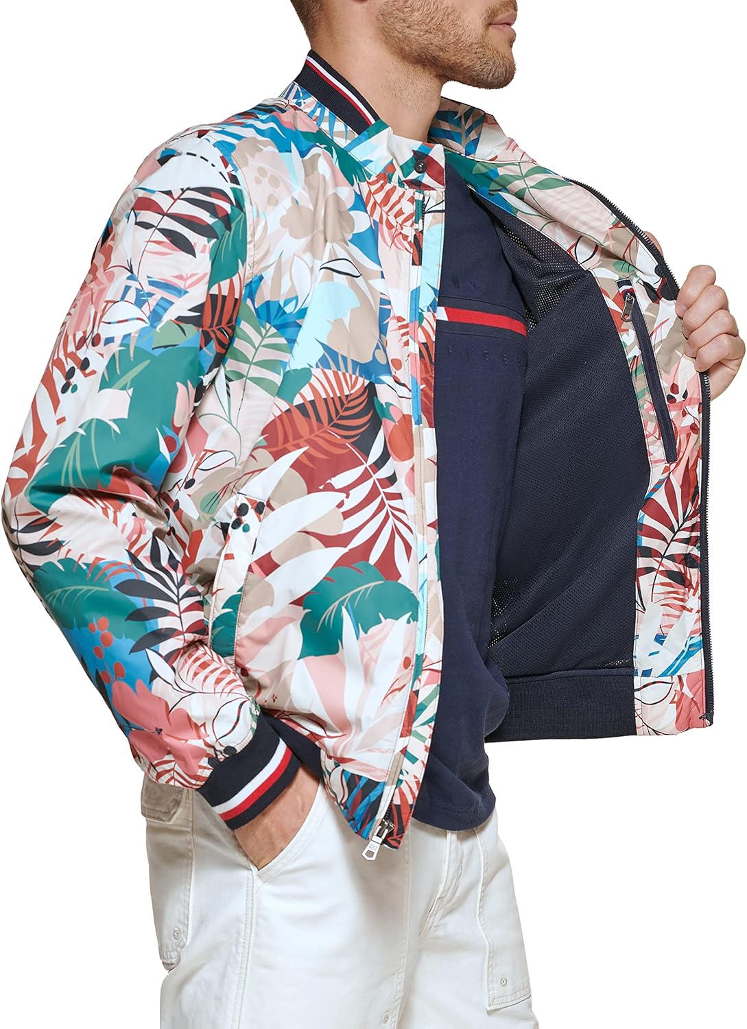 Легкая мужская куртка-бомбер Tommy Hilfiger Varsity Rib Knit, Tropical Print — фото 2