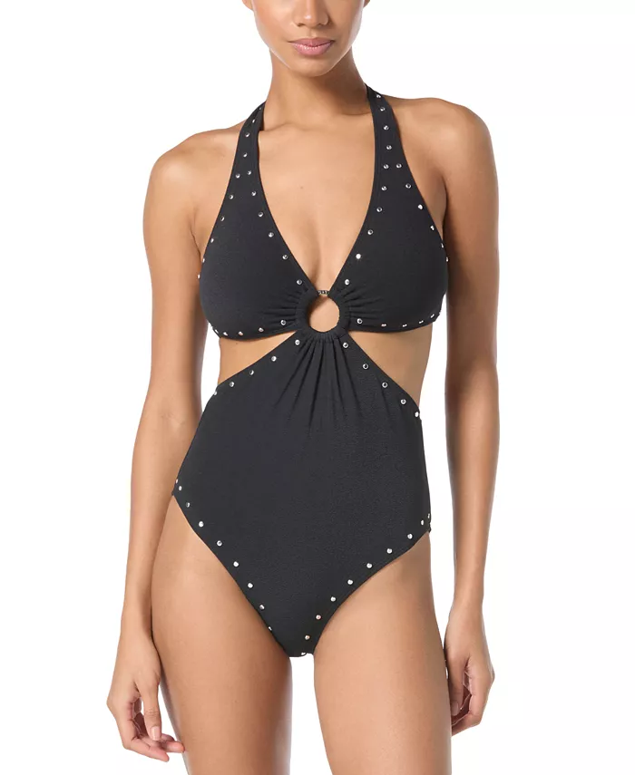 

Женский цельнокроеный купальник Crepe Ring Halter с вырезами Michael Kors, черный