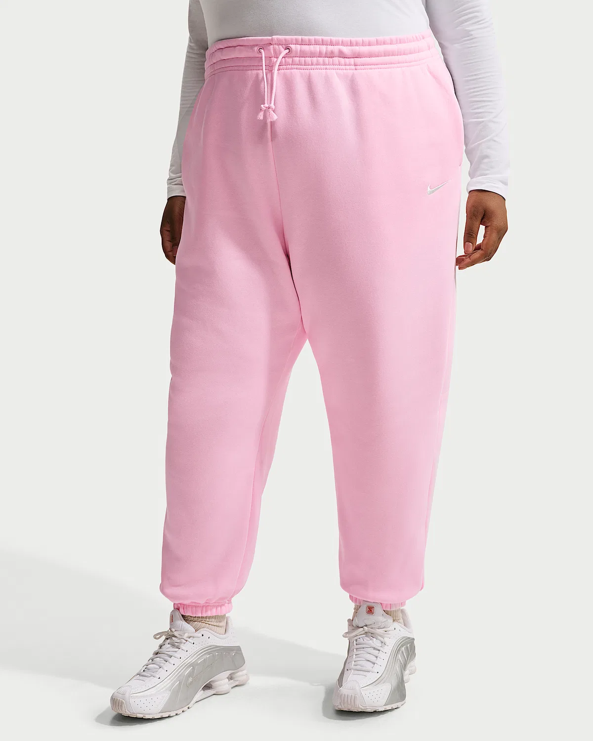 Женские свободные спортивные штаны на высокой талии (плюс сайз) Nike Sportswear Phoenix Fleece, Pink Foam/Sail — фото 2