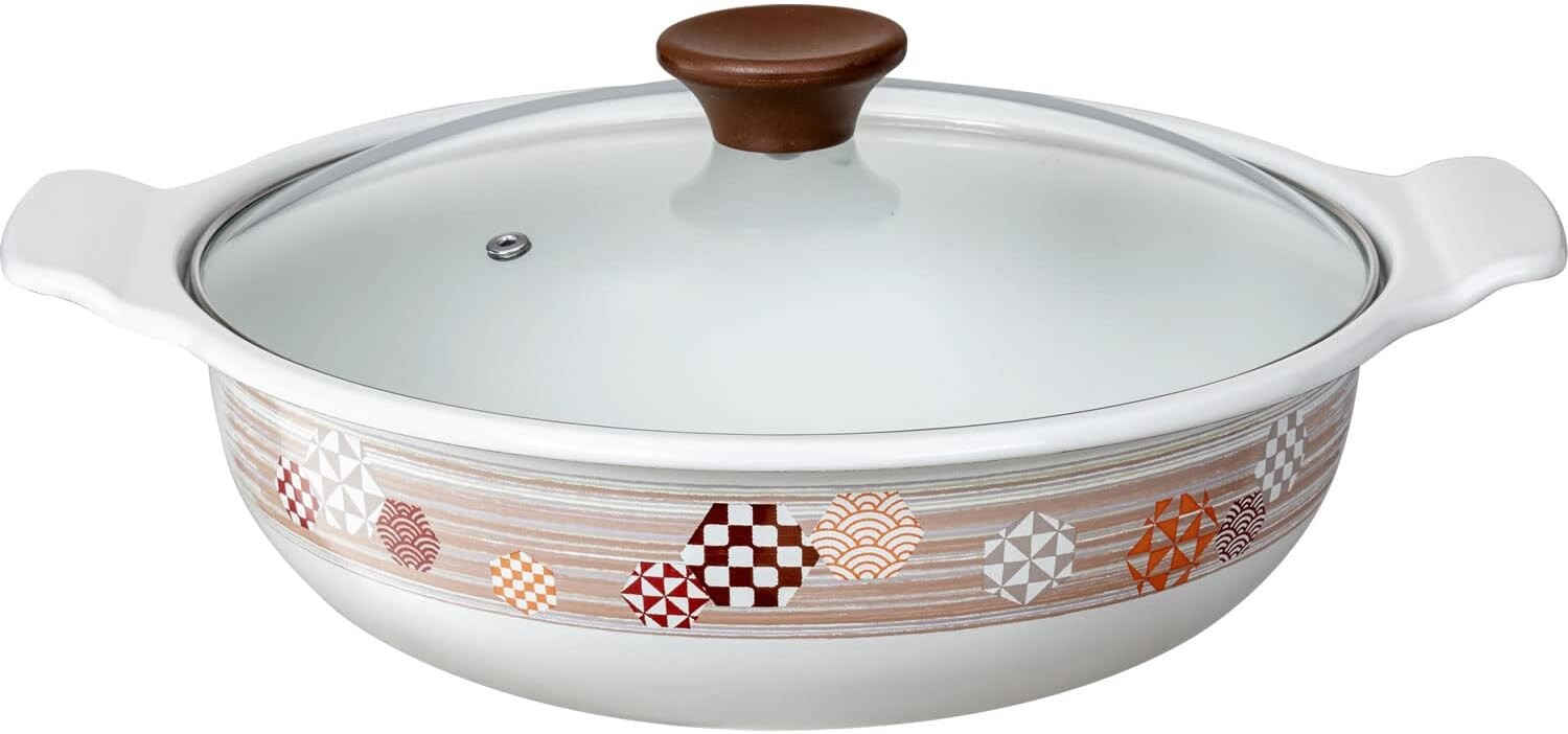 

HA-HT27 Кастрюля с двумя ручками, легко чистится, настольная кастрюля, эмаль, совместима с индукционной индукцией, 10,6 дюймов (27 см), горшок Ajiwai, глиняный горшок, цветочный барабан Takagi Metal, Hanayumi
