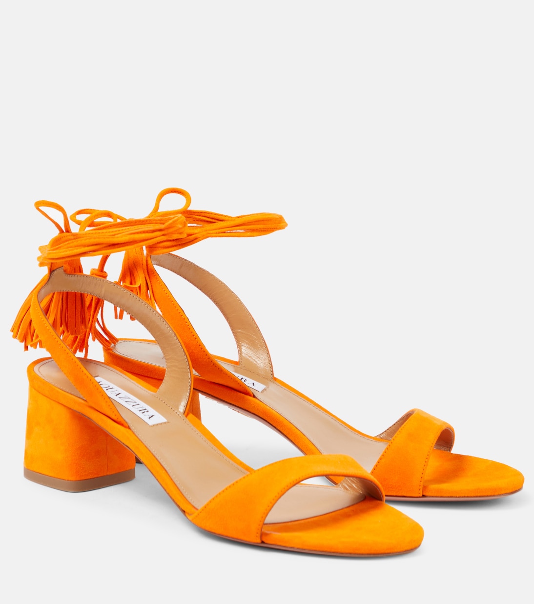 Сандалии из замши с кисточками из алюминия Aquazzura, Tangerine