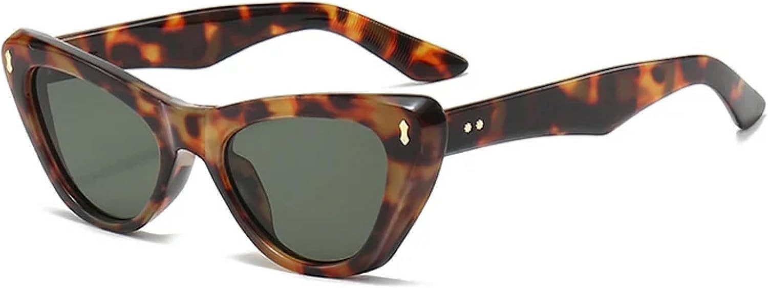 

Мужские солнцезащитные очки «кошачий глаз» в стиле ретро с заклепками, оранжево-голубые оттенки, защита от УФ-излучения UV400, модные женские солнцезащитные очки WNCKSQ, Leopard Dark Green