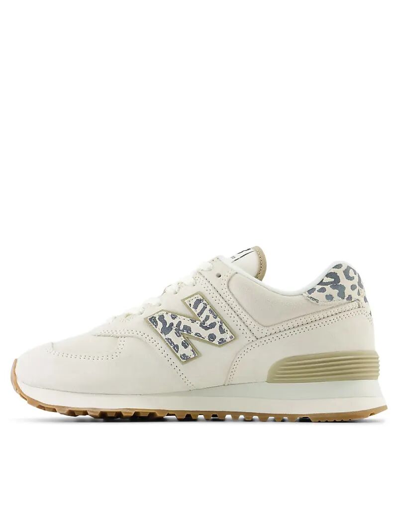 Кроссовки New Balance 574 белого цвета с леопардовым принтом — фото 2