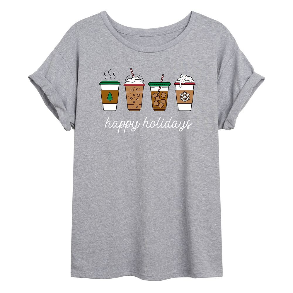 

Детская футболка большого размера с графическим рисунком Happy Holidays Coffee Licensed Character, серый