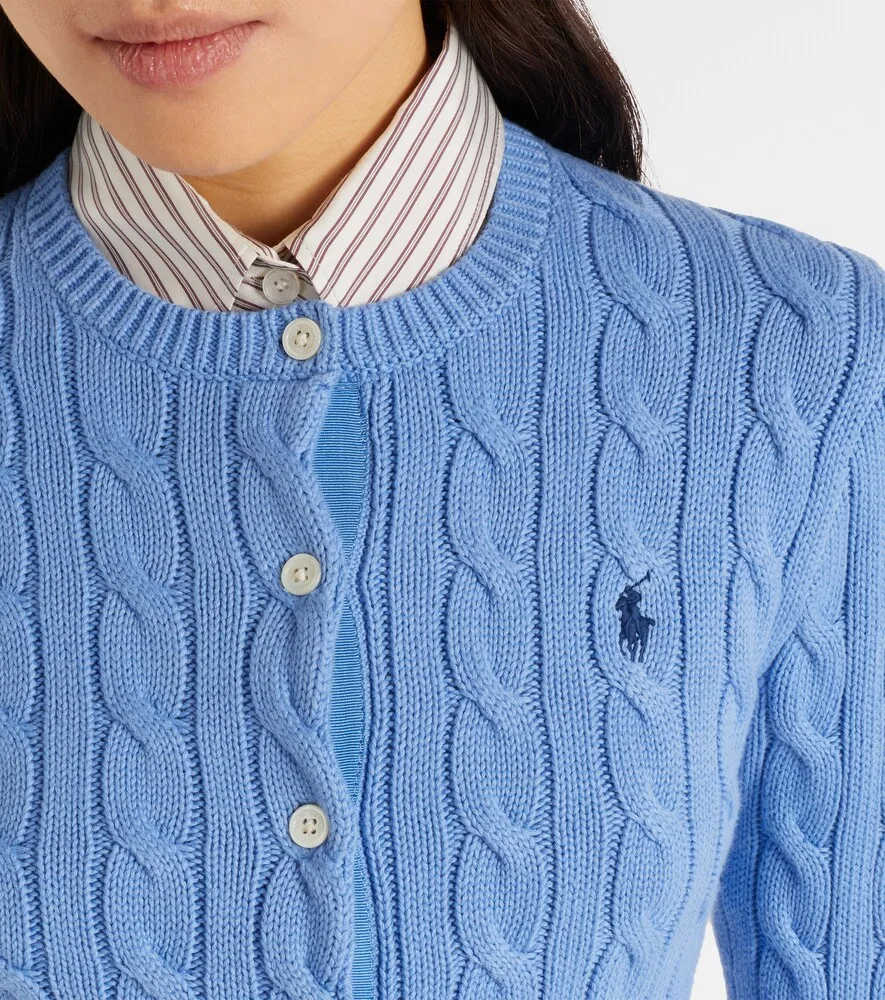 Хлопковый кардиган крупной вязки Polo Ralph Lauren, синий — фото 4