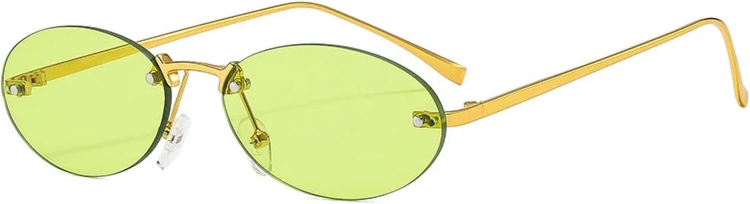 

Роскошные модные солнцезащитные очки без оправы в стиле ретро, ​​овальной формы, для женщин, с защитой от УФ-излучения UV400, в стиле панк, для мужчин, солнцезащитные очки для вождения TKKTLLT, Gold Green