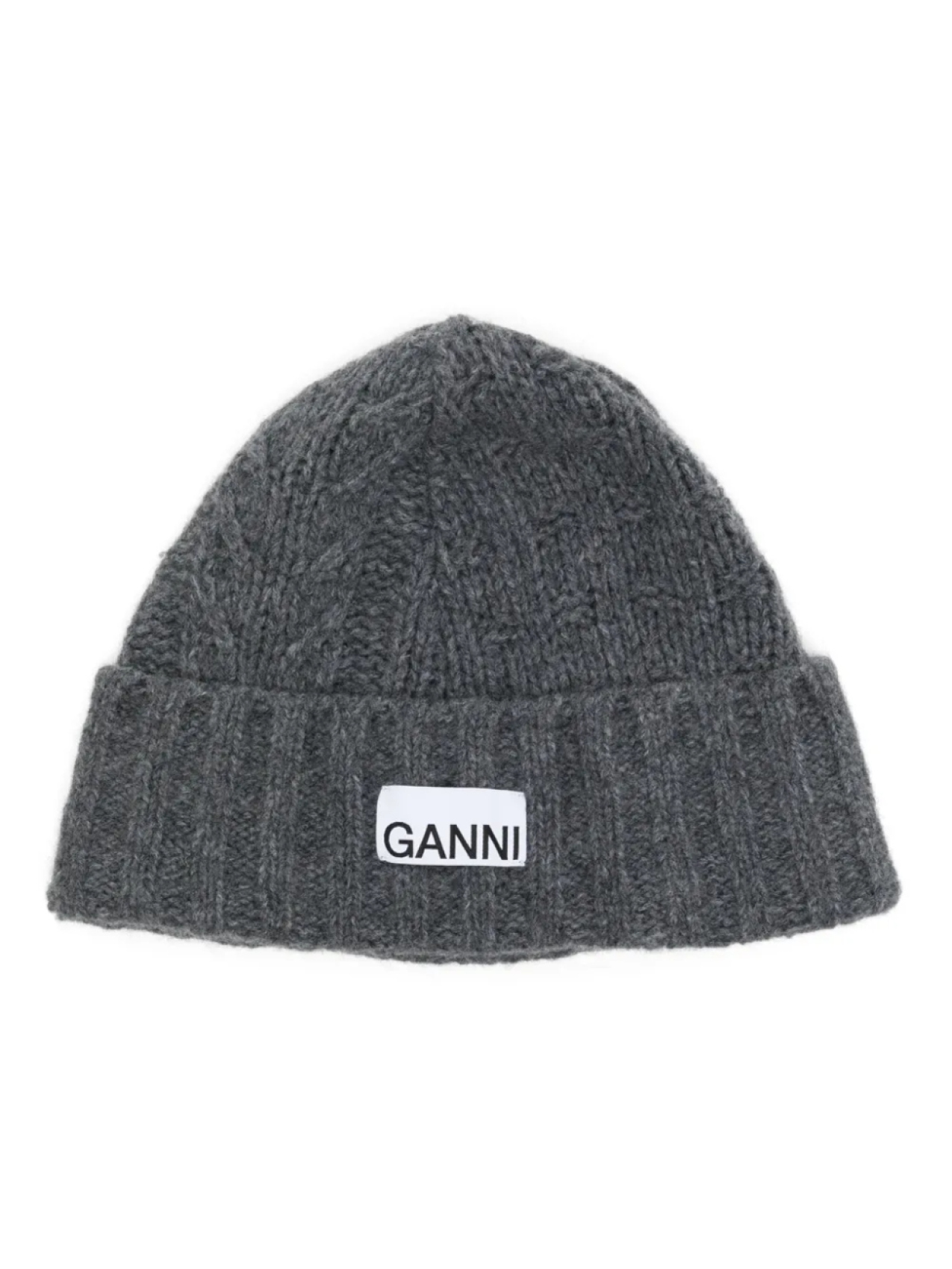 

GANNI шапка бини в рубчик с нашивкой-логотипом, серый