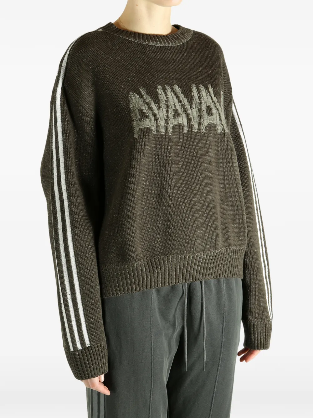 Свитер с полосатыми рукавами adidas, зеленый — фото 4