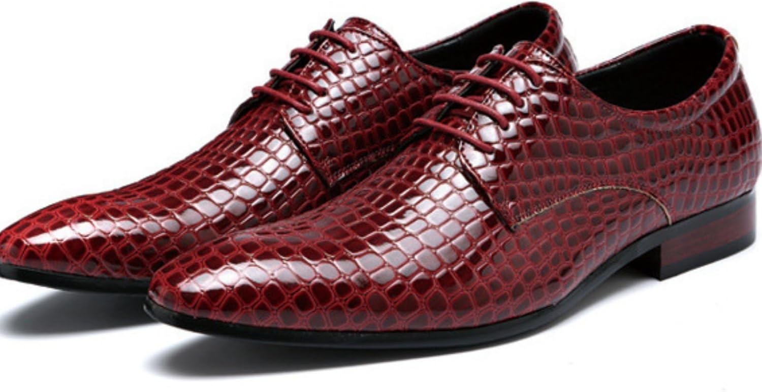 

Мужские ретро туфли-оксфорды из кожи с эффектом каменной текстуры, на шнуровке, с заостренным носком, массивным каблуком, противоскользящие, повседневные, легкие, роскошные и комфортные для бизнеса Qwuieoin, красный