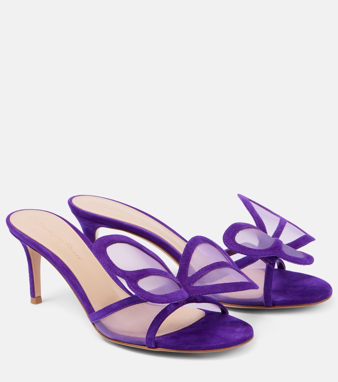 Мюли Butterfly 70 из сетки и замши Gianvito Rossi, Orchid + Orchid