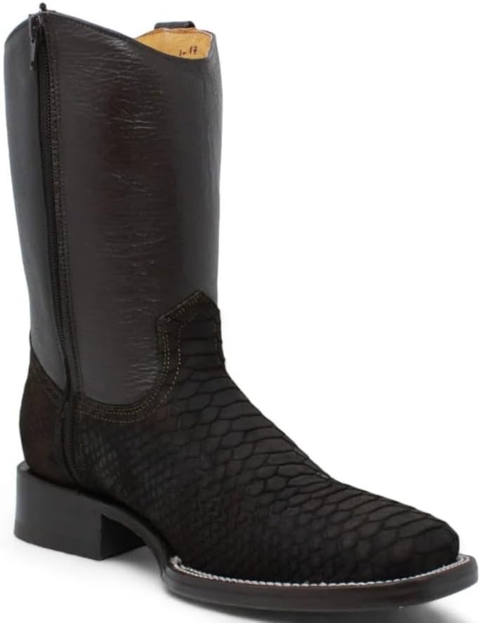 

Мужские западные сапоги из натуральной кожи с тиснением под экзотическую змею, принт питона, квадратный носок, с полной боковой молнией - коричневые Generic