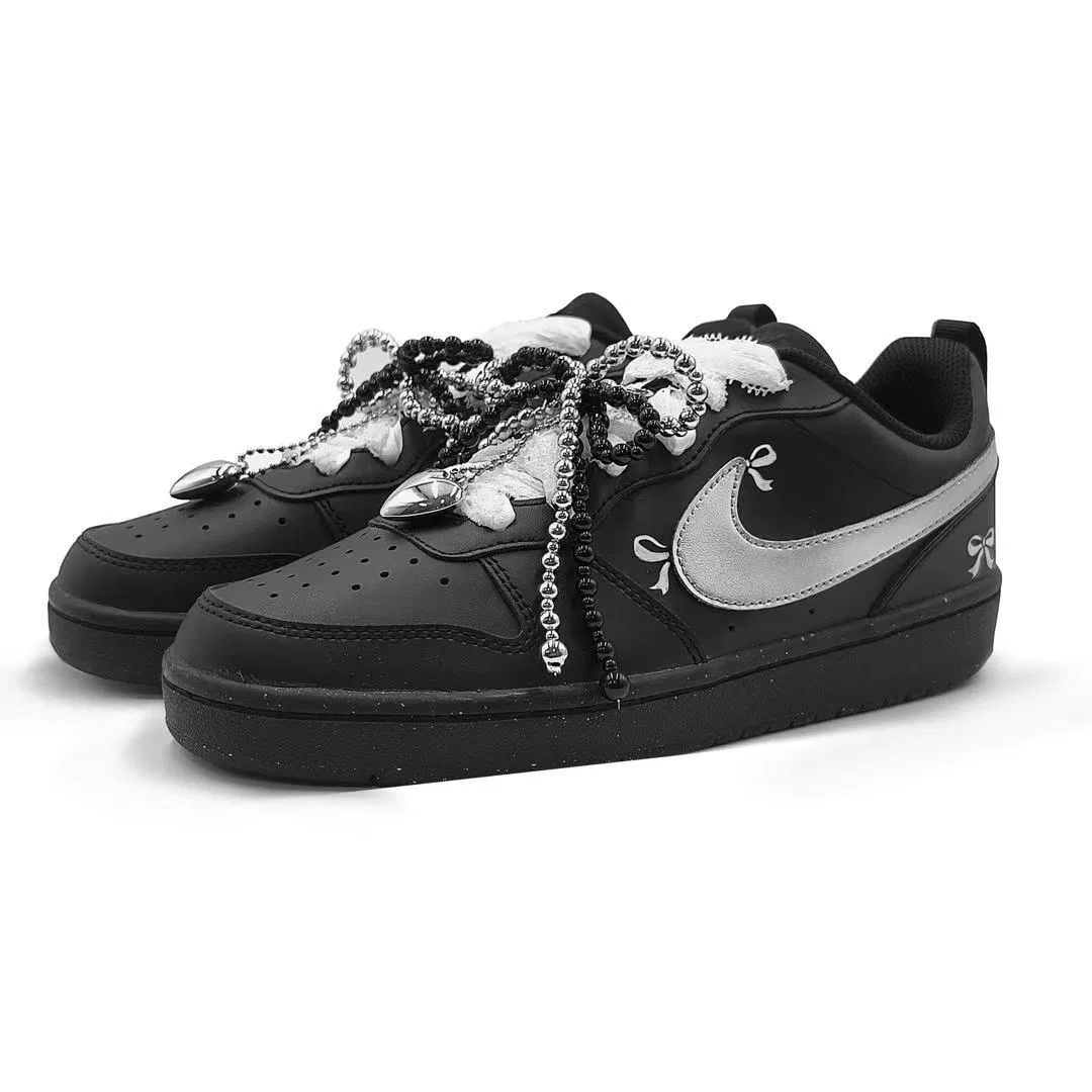 Кроссовки для скейтбординга Court Borough 2 Heart Knot, Midnight Ballet Low top, черно-серебристые, унисекс Nike, Black — фото 4